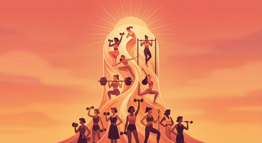 empowering women celebrating women's history month, diverse women exercising with weights and equipment.