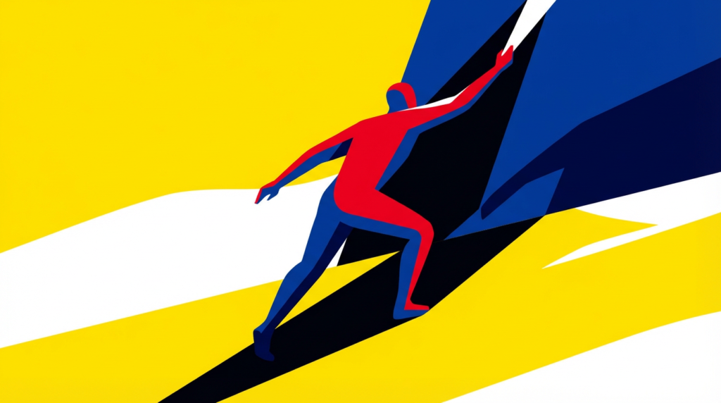 abstract athlete climbing, reaching for peak performance in a challenging environment.