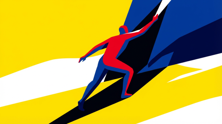 abstract athlete climbing, reaching for peak performance in a challenging environment.